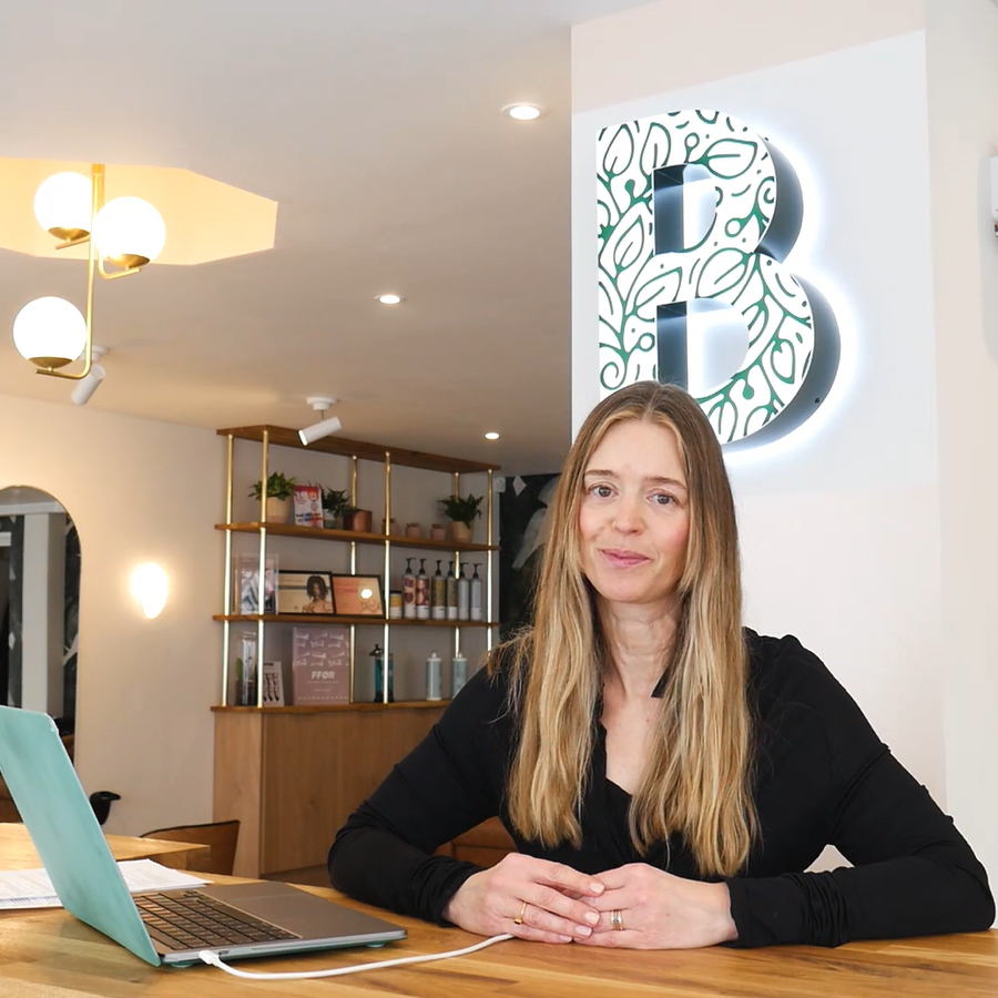 Sarah Spiers at the front desk of Studio B in Southsea